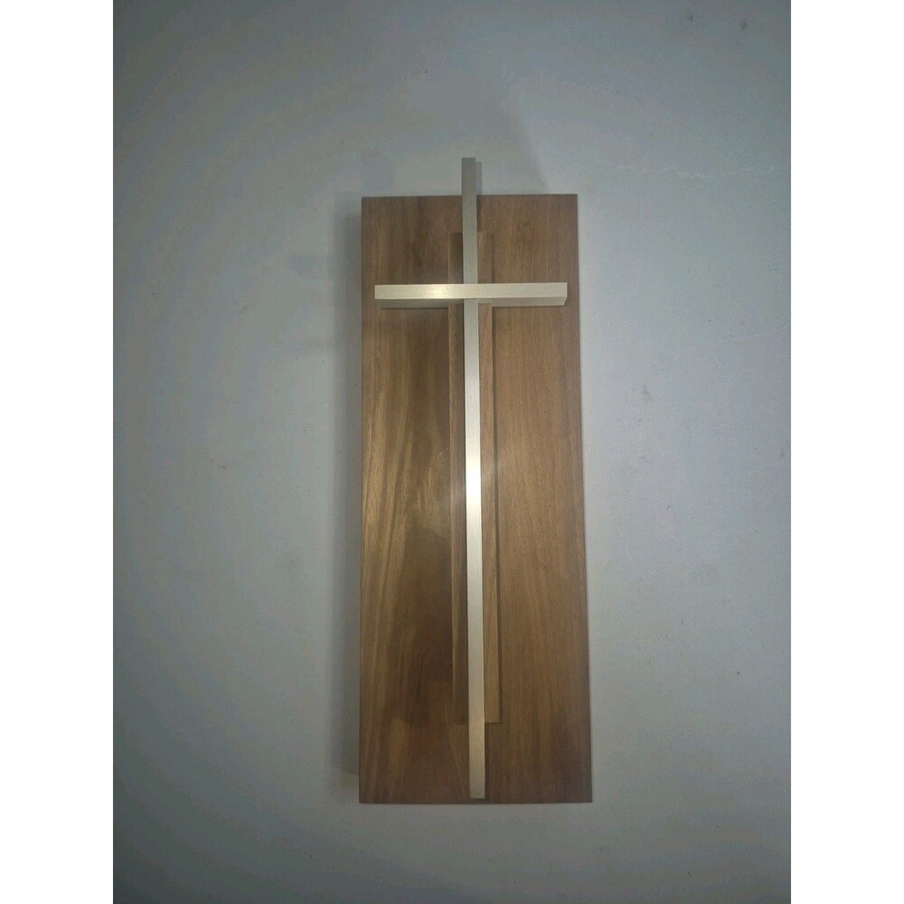 Modern Wood & Brushed Metal Cross Wall Art Minimalist Christian Decor Wall...